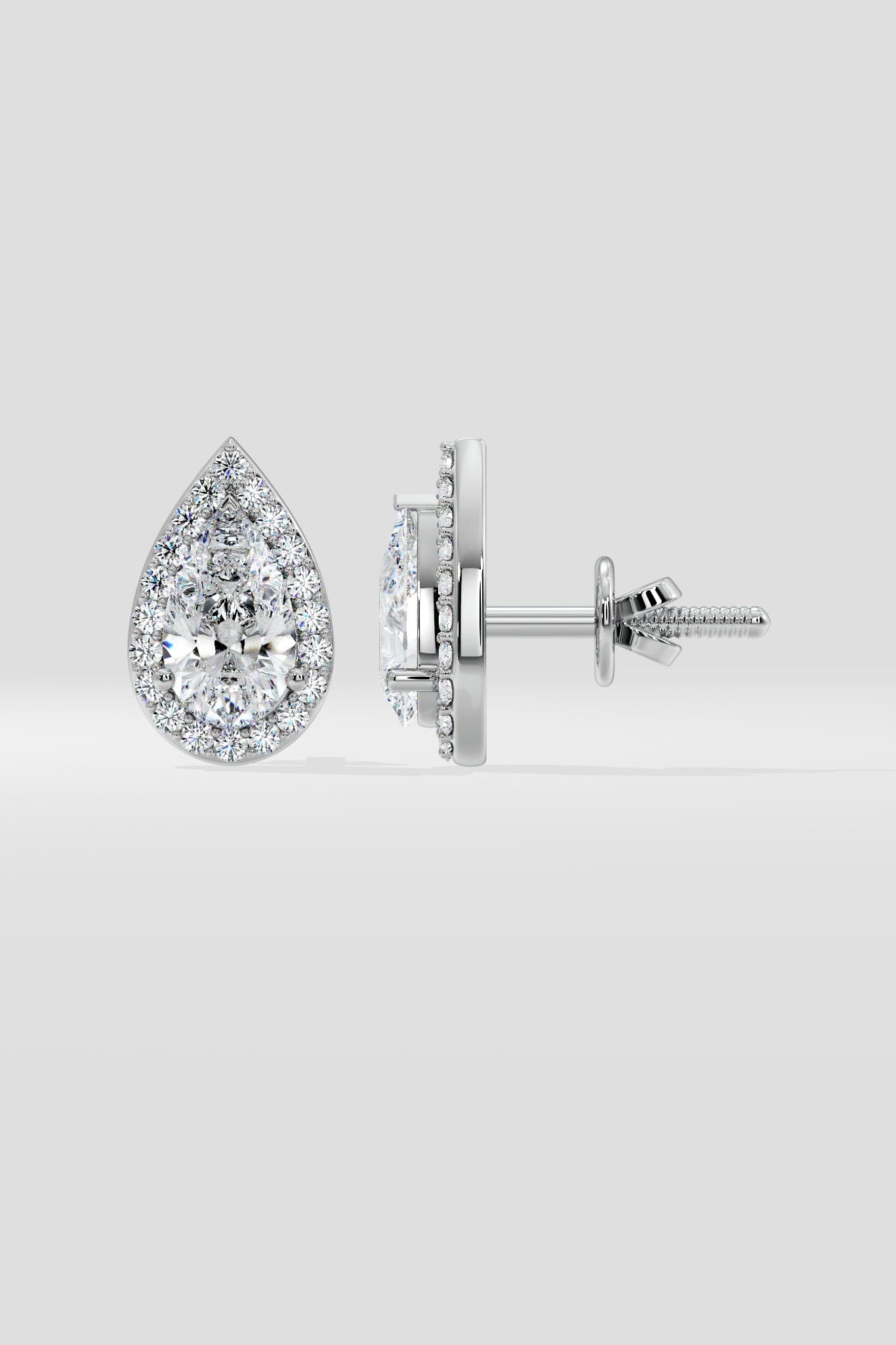 2 ct Pear Solitaire Halo Earrings