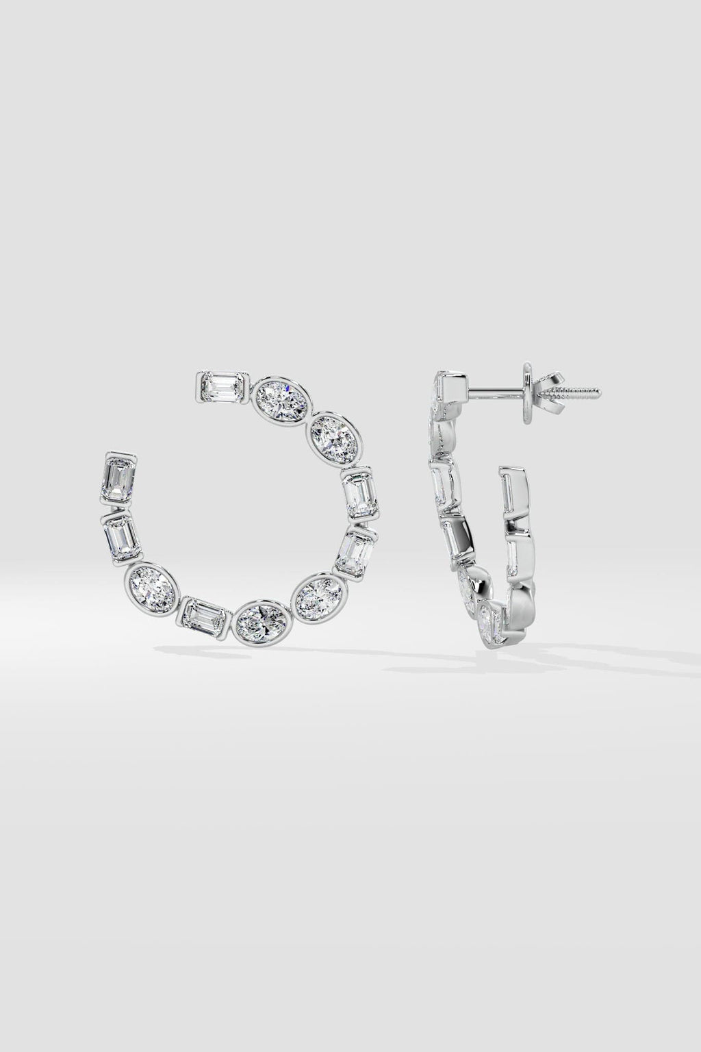 Oval Emerald Diamond Front Hoops