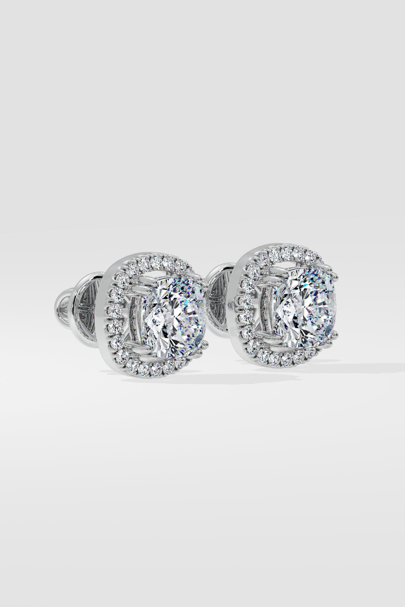 2 ct Cushion-Cut Halo Earrings